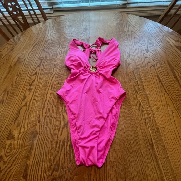 Sunshine 79 Gypset V-Plunge One Piece Electric Pink Swim Bathing Suit S - Picture 3 of 9